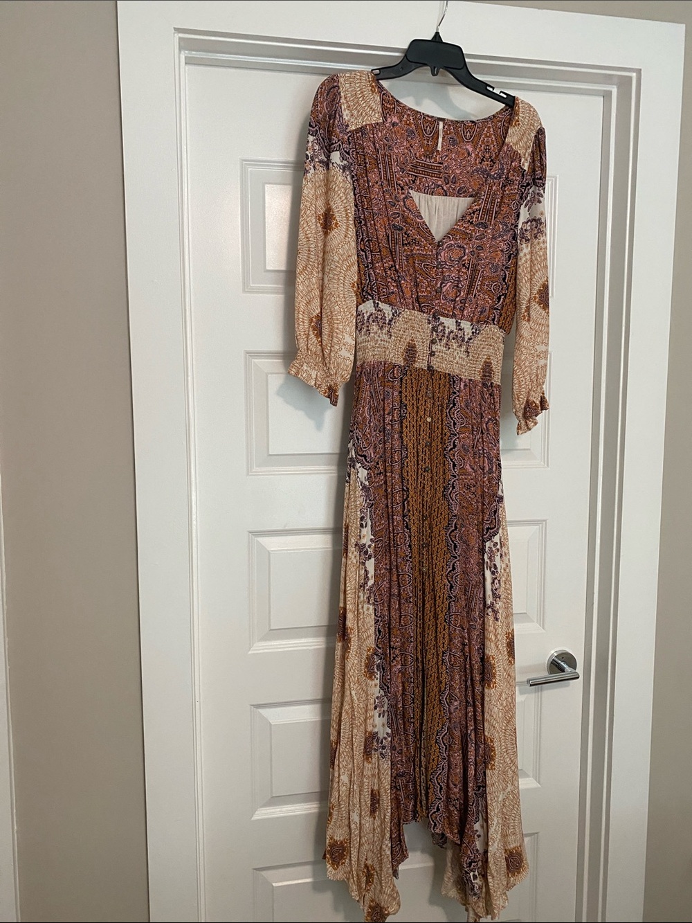 Free People Taupe & Rust Paisley Maxi Dress